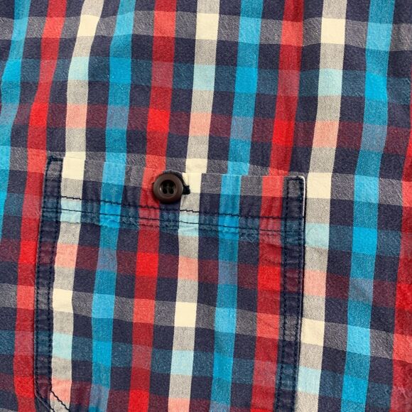 Kavu Button Down Shirt Mans Small Multicolor Plaid Short Sleeve Pockets Front - Picture 6 of 12